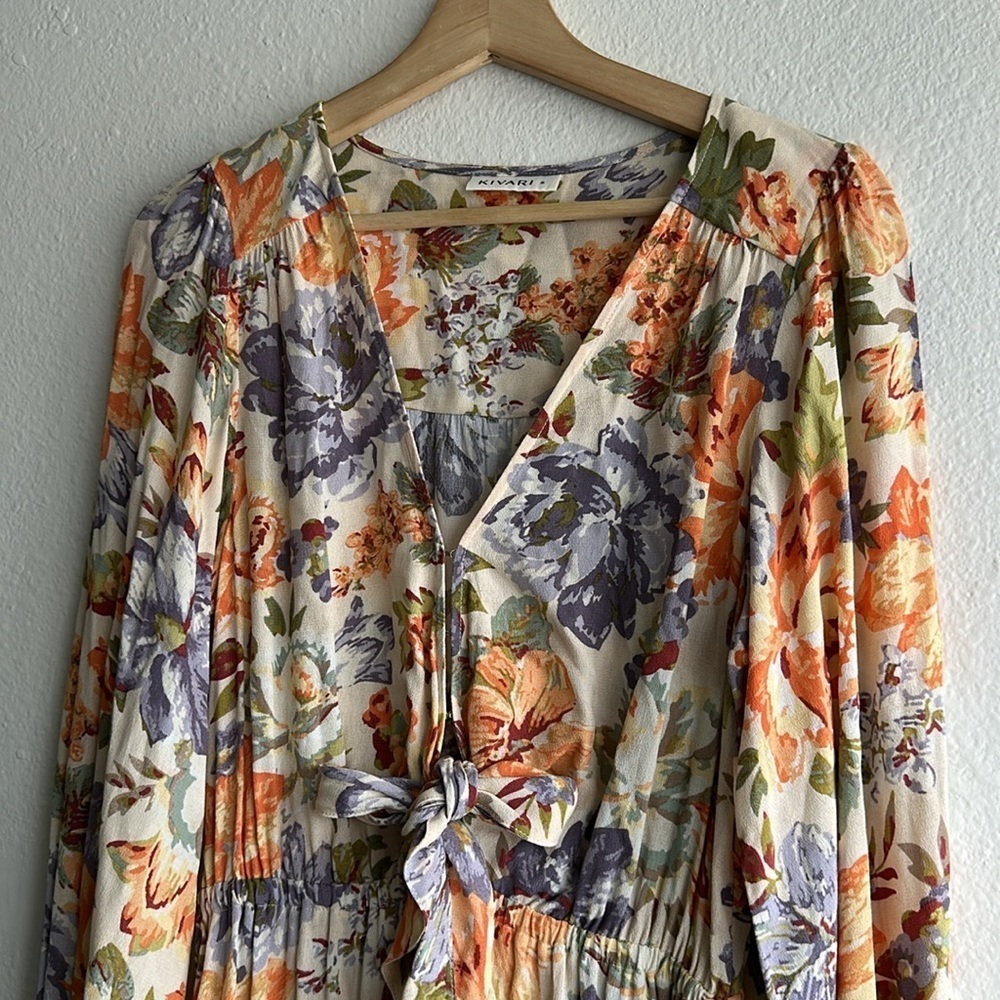 Kivari Aster Floral Orange Long Sleeve Mini Dress Sz. S - Picture 5 of 10